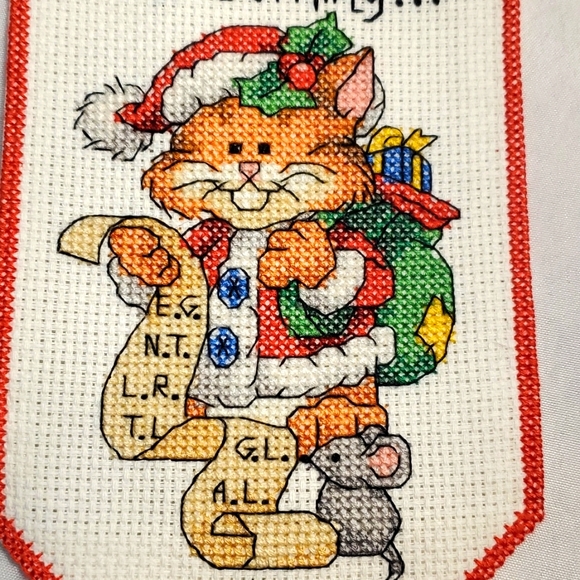 Cross Stitch Christmas Banner Cat Santa Claws Dimensions  Metal Hanger - Picture 3 of 7